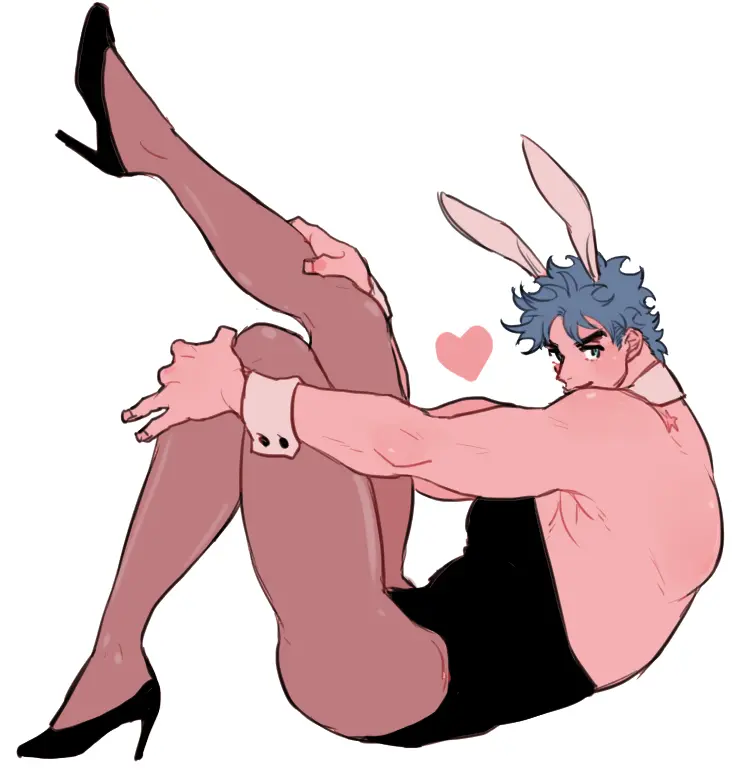 Image solo,1boy,male,muscular,male_only,bunny_ears,high_heels,bunnysuit,jojo's_bizarre_adventure,battle_tendency,joestar_birthmark,joseph_joestar