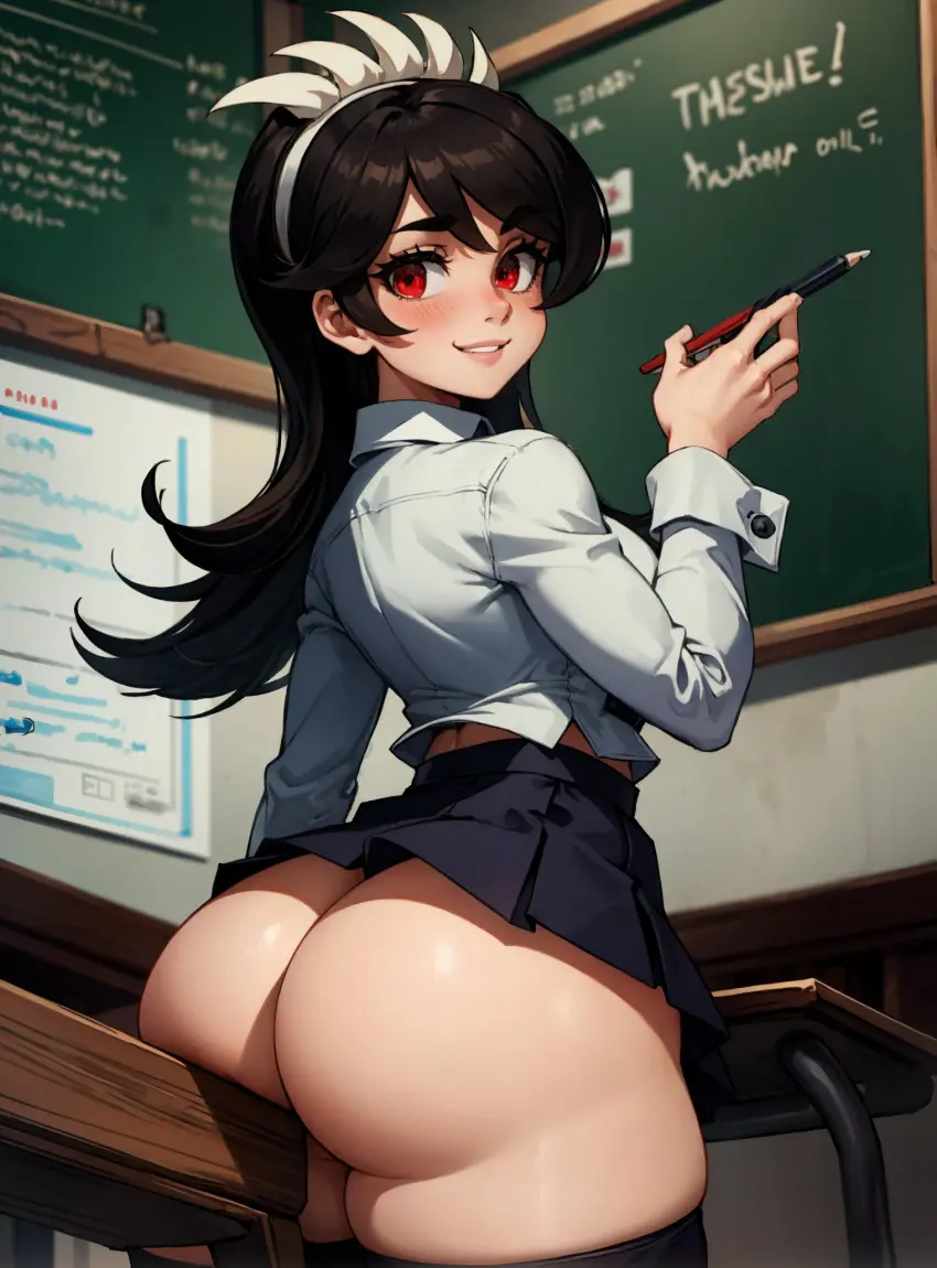 Image female,looking_at_viewer,ai_generated,video_games,skullgirls,makimass_ai,filia_(skullgirls)