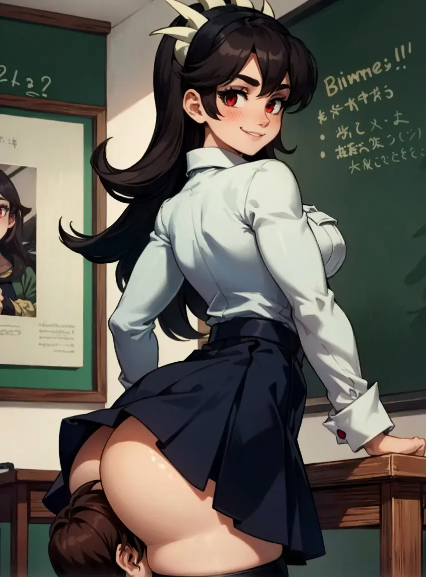 Image female,looking_at_viewer,ai_generated,video_games,skullgirls,makimass_ai,filia_(skullgirls)