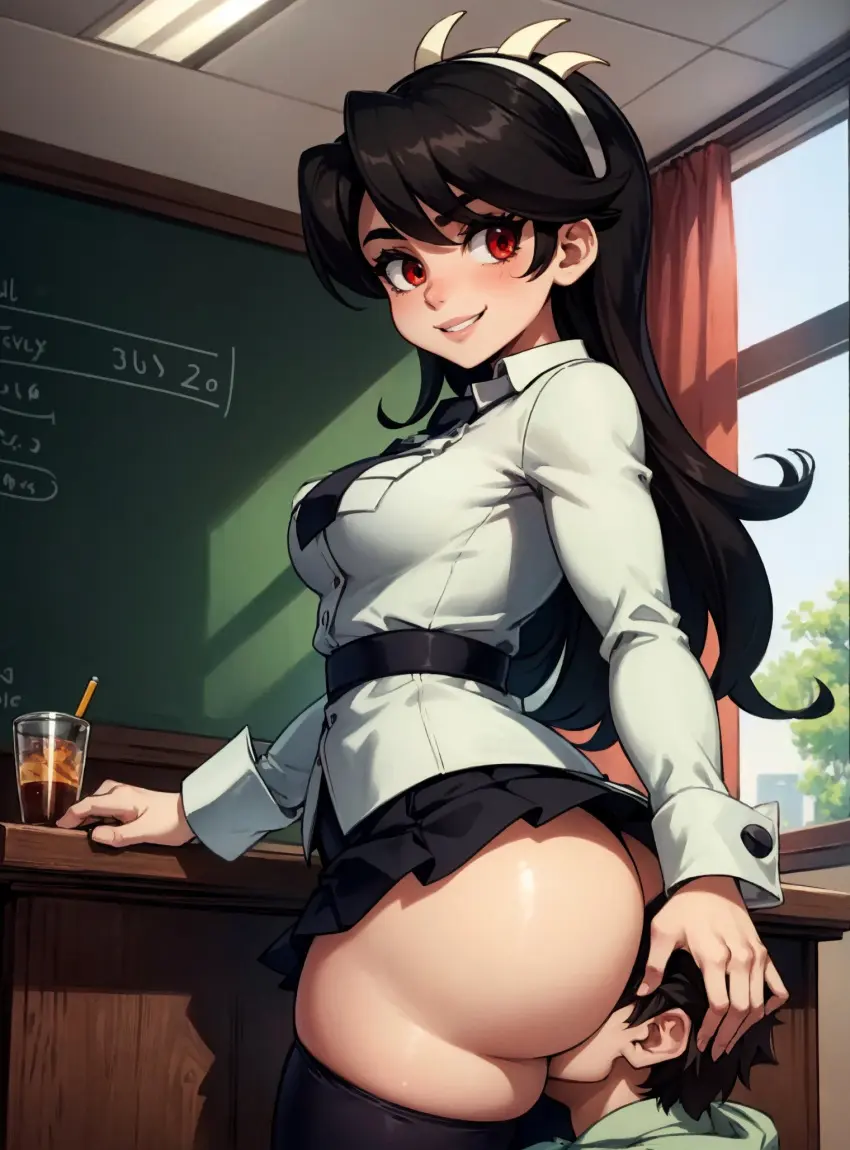 Image female,looking_at_viewer,ai_generated,video_games,skullgirls,makimass_ai,filia_(skullgirls)