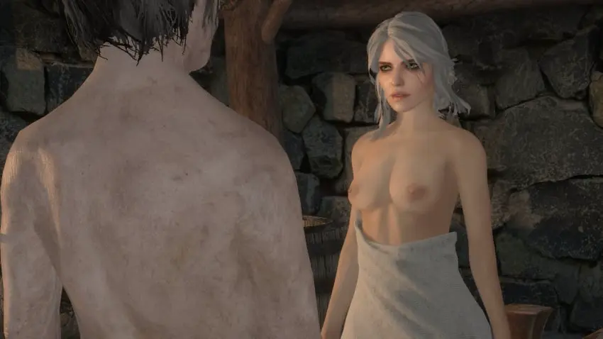 Image breasts,female,light-skinned_female,nipples,white_hair,male,light-skinned_male,green_eyes,3d,towel,old_male,scar,before_sex,older_male,ciri,the_witcher_(series),the_witcher_3:_wild_hunt,cavalorn13