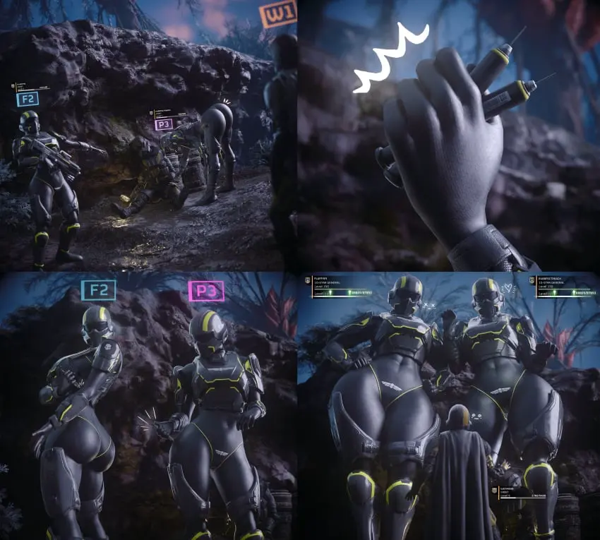 Image big_breasts,breasts,female,hi_res,highres,large_breasts,1boy,2girls,male,navel,pussy,ass,big_ass,big_butt,wide_hips,hips,vagina,round_ass,male/female,absurd_res,looking_down,3d,outdoors,comic,hourglass_figure,slim_waist,tight_clothing,3d_(artwork),english_text,5_fingers,smaller_male,bodysuit,2024,large_ass,large_butt,2020s,fully_clothed,boots,larger_female,english,mask,black_clothing,helldivers,helldivers_2,helmet,bending_over,4k,growth,child_bearing_hips,looking_down_at_partner,gun,drugs,masked_female,helldiver_(helldivers),wotm8h8,masked,bending_forward,needle