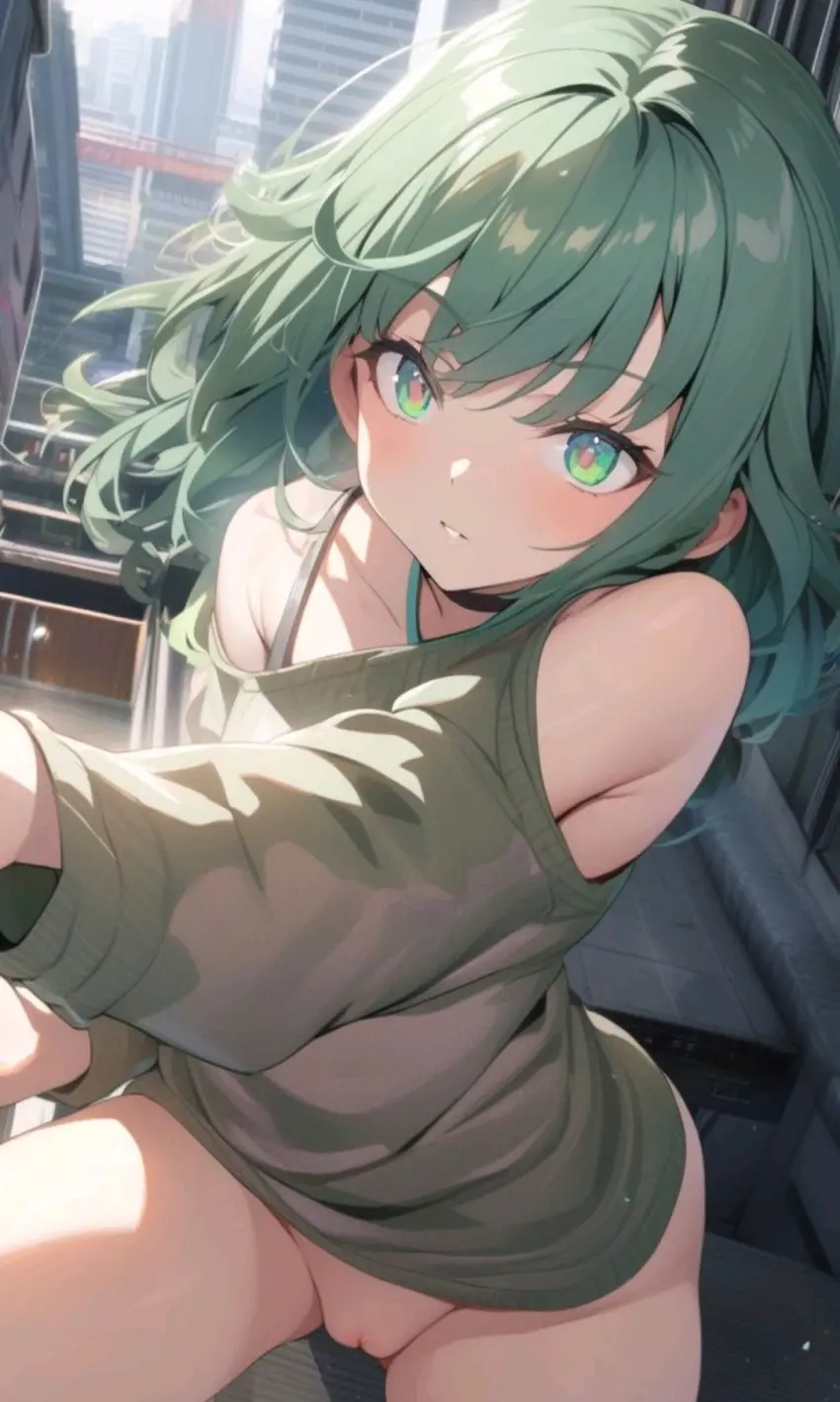 Image female,pussy,ai_generated,tagme,green_eyes,original_character,green_hair,myaim,city