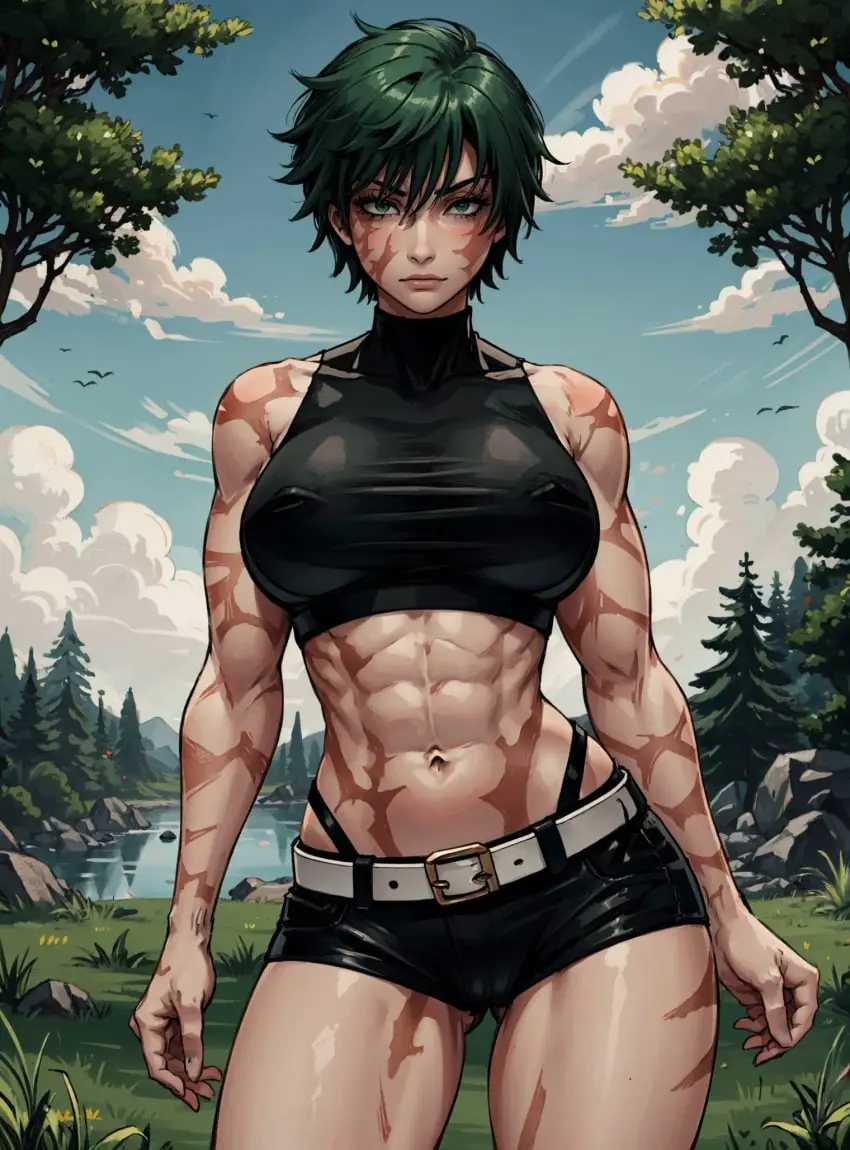 Image female,looking_at_viewer,ai_generated,scars,jujutsu_kaisen,zenin_maki,makimass_ai