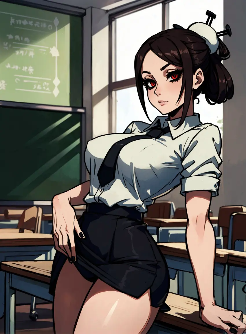 Image female,looking_at_viewer,ai_generated,video_games,skullgirls,makimass_ai,carol_(skullgirls),painwheel