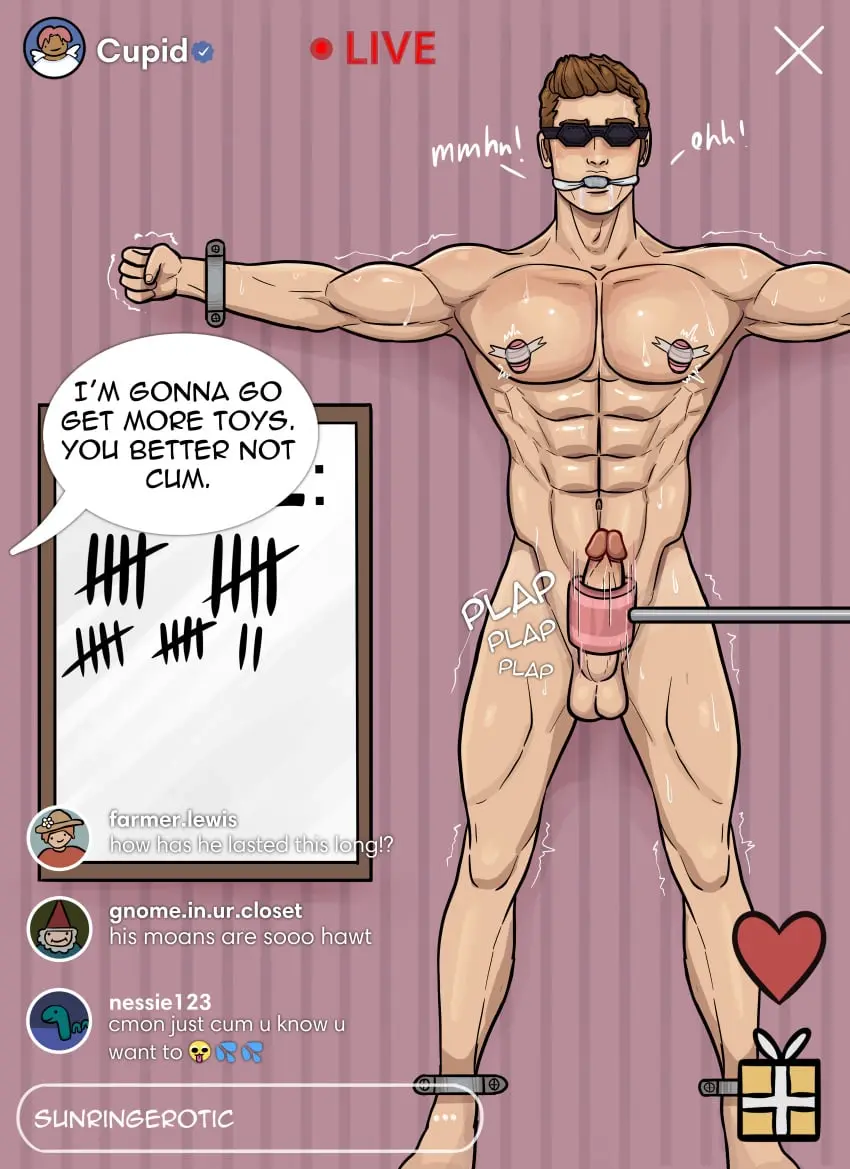 Image male,penis,muscular,muscular_male,submissive_male,bondage,blindfold,gag,recording,malesub,livestream,edging,webcam,cupid,edged,sunringerotic