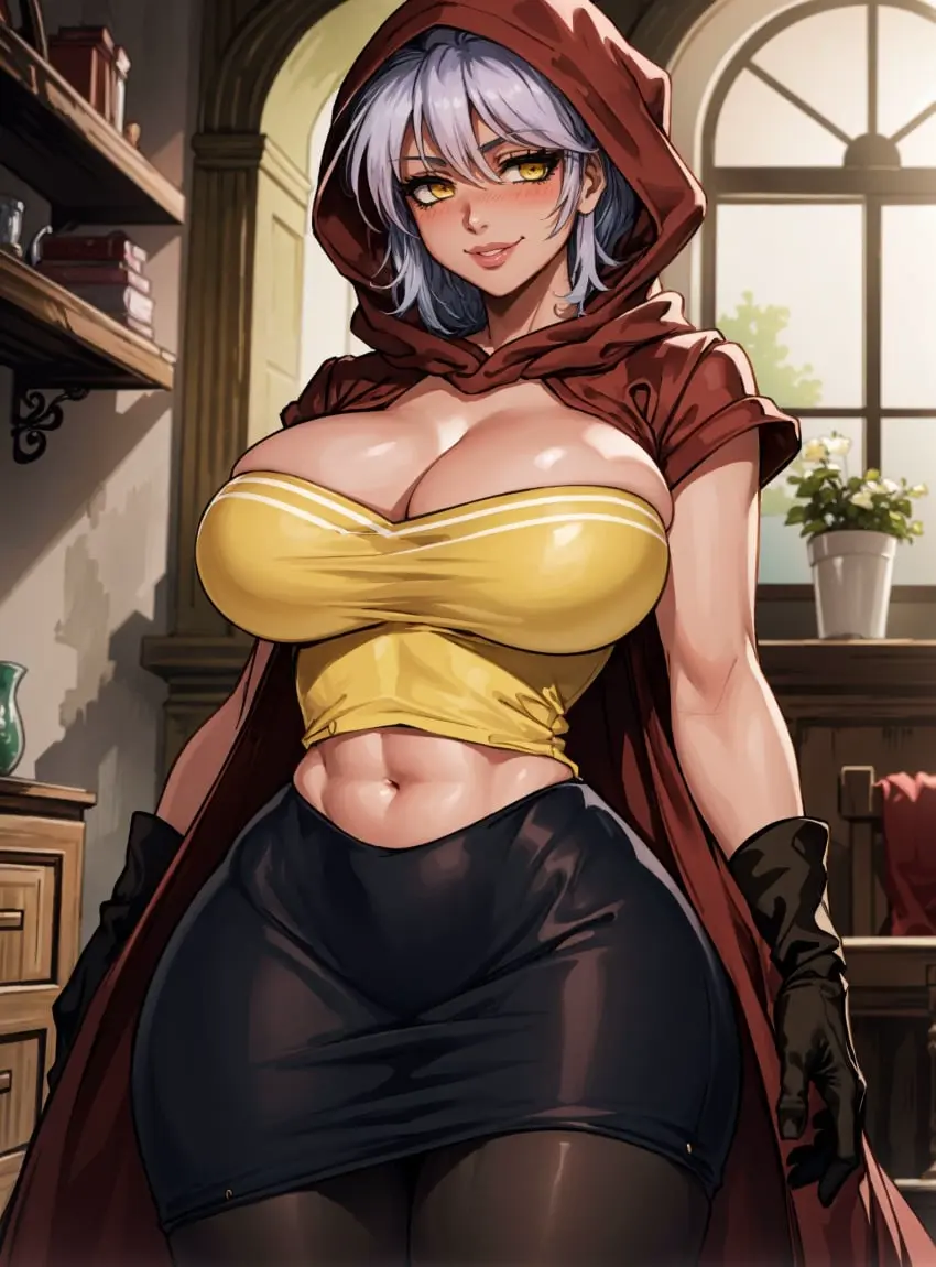 Image 1girls,big_breasts,breasts,female,human,large_breasts,looking_at_viewer,white_hair,gloves,short_hair,thick_thighs,voluptuous,dark_skin,wide_hips,ai_generated,cleavage,midriff,curvy,dark-skinned_female,shounen_jump,skirt,abs,hood,villainess,pantyhose,toned,jojo's_bizarre_adventure,stardust_crusaders,makimass_ai,mariah_(jjba)
