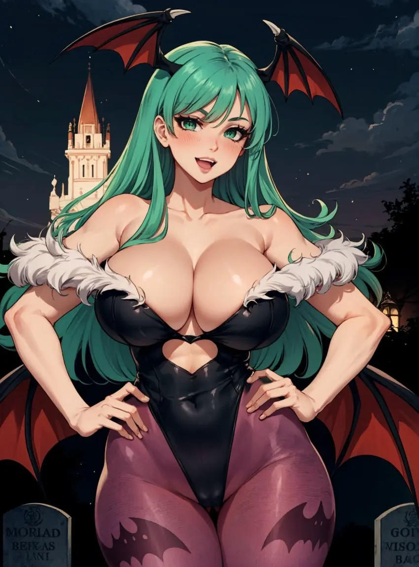 Image female,looking_at_viewer,ai_generated,demon,video_games,pantyhose,darkstalkers,morrigan_aensland,succubus,makimass_ai
