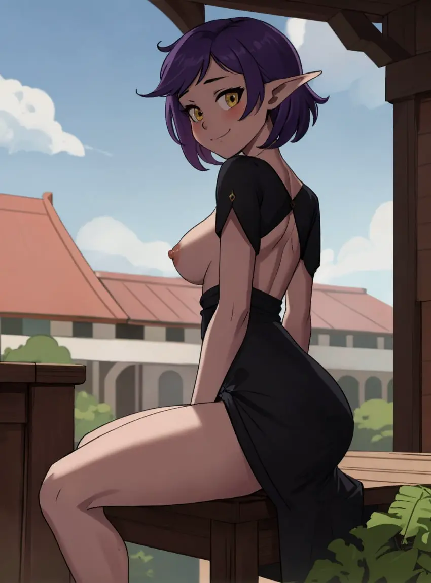 Image 1girls,female,female_only,looking_at_viewer,solo,ai_generated,purple_hair,topless,the_owl_house,amity_blight,makimass_ai