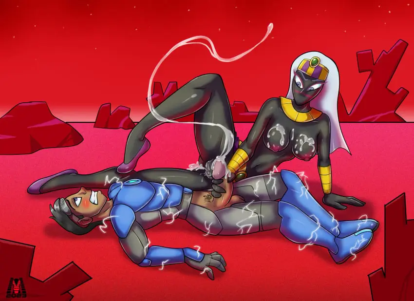 Image female,human,white_hair,male,nude,nude_female,necklace,facial_mark,alien,alien_girl,crown,cartoon_network,looney_tunes,warner_brothers,alien_humanoid,desert,duck_dodgers,martian,martian_(duck_dodgers),queen_tyr'ahnee,warner_bros,armbands,crown_only,purple_shoes,mlock