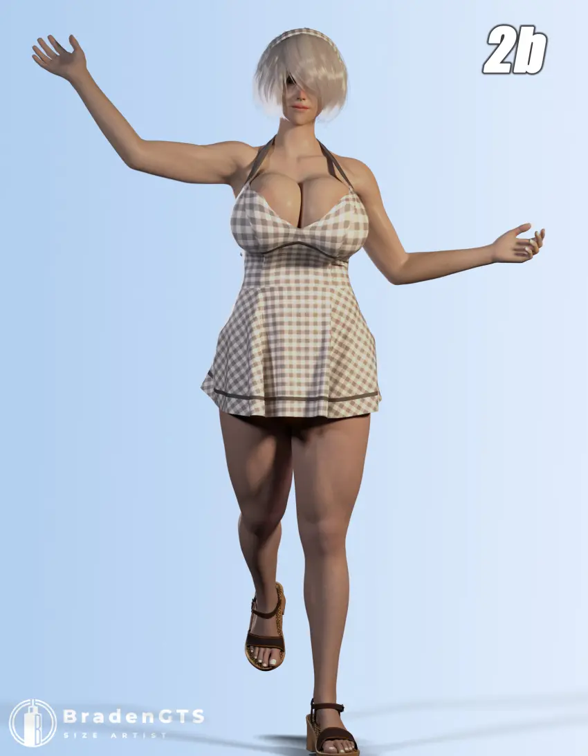 Image 1girls,big_breasts,breasts,female,female_only,solo,white_hair,short_hair,female_focus,thick_thighs,hairband,huge_breasts,dress,3d,bradengts,nier:_automata,yorha_2b,nier,summer_dress