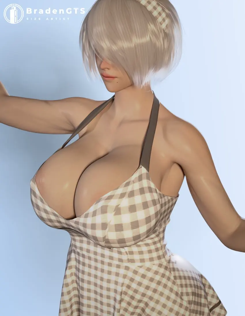 Image 1girls,big_breasts,breasts,female,female_only,solo,white_hair,short_hair,female_focus,hairband,huge_breasts,dress,3d,bradengts,nier:_automata,yorha_2b,nier,summer_dress