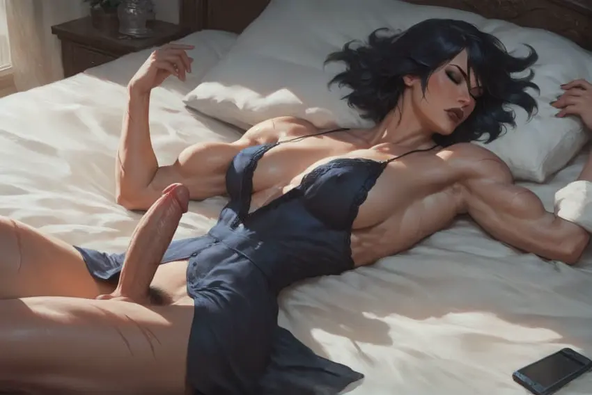 Image penis,futanari,intersex,muscular,ai_generated,veiny_penis,tagme,stable_diffusion,dc,dc_comics,scars,sleeping,muscular_futa,santarvengar,nightgown,cassandra_cain