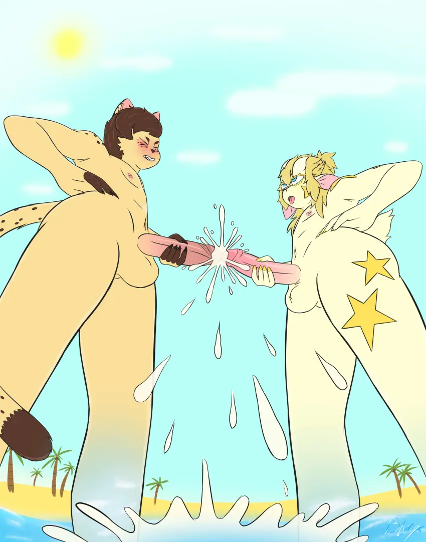 Image blush,hi_res,cum,cum_drip,male,nude,penis,duo,humanoid,beach,male/male,anthro,ahe_gao,absurd_res,closed_eyes,ejaculation,looking_pleasured,genital_fluids,masturbation,bodily_fluids,genitals,mammal,feline,outside,kissing_penis_tip,dripping,bovid,felid,caprine,goat,cum_on_penis,blury,blury(fursona)