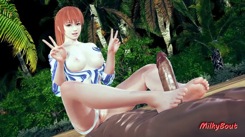 Image 1girls,breasts,female,nipples,1boy,male,barefoot,ponytail,interracial,areolae,feet,3d,outdoors,3d_(artwork),outside,footjob,dead_or_alive,dead_or_alive_xtreme_beach_volleyball,v,facesitting,double_v,honey_select,honey_select_2,milkybout,kasumi_(doa)