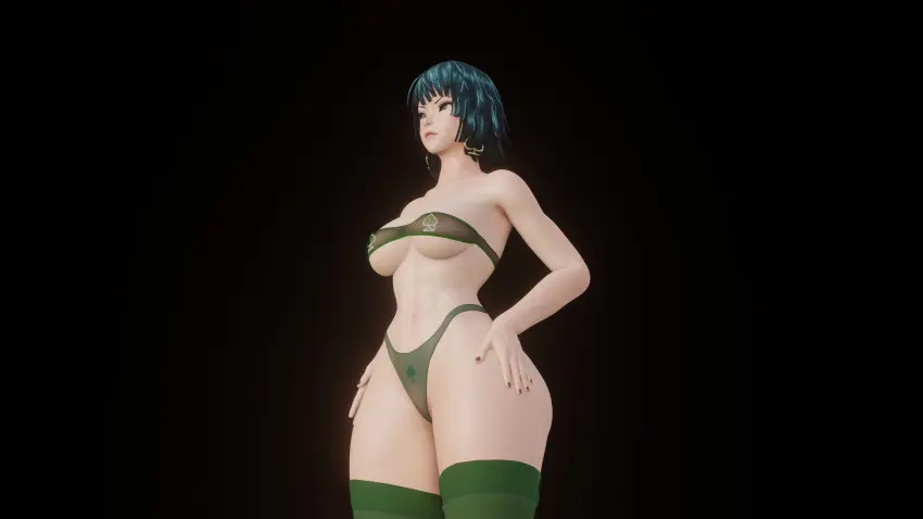 Image big_breasts,breasts,female,big_ass,big_butt,green_eyes,3d,blender,green_hair,queen_of_spades,one-punch_man,dressed,fubuki_(one-punch_man),mgsnak239