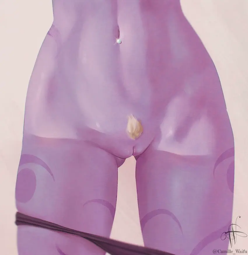 Image female,highres,shiny_skin,simple_background,solo,standing,absurdres,nude,pussy,thighhighs,panties,underwear,thighs,uncensored,patreon_username,watermark,artist_name,tattoo,piercing,purple_skin,black_panties,skindentation,realistic,leg_tattoo,league_of_legends,colored_skin,navel_piercing,signature,cleft_of_venus,close-up,twitter_username,lower_body,pussy_focus,fat_mons,soraka,camille_waifu,celestial_(league_of_legends)