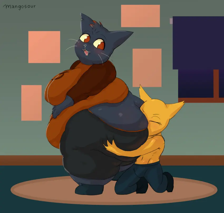 Image 1girls,big_breasts,breasts,female,1boy,male,furry,ass,big_ass,huge_ass,thick_thighs,humanoid,wide_hips,big_belly,huge_belly,anthro,fat_ass,curvy,fur,feline,chubby,chubby_female,furry_only,overweight,overweight_female,obese,black_fur,obese_female,weight_gain,mae_borowski,night_in_the_woods,fat_arms,weight_gain_drive,gregg_(nitw),gregg_lee