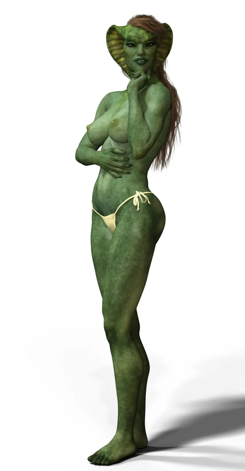 Image 1girls,female,panties,green_skin,original,3d,topless,white_panties,topless_female,alien,alien_girl,green-skinned_female,cb1964