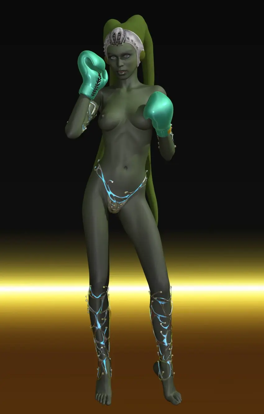 Image 1girls,female,female_only,solo,gloves,dark_skin,tagme,dark-skinned_female,3d,topless,3d_(artwork),topless_female,star_wars,alien,alien_girl,twi'lek,boxing_gloves,cb1964,boxing,cyan_boxing_gloves,cyan_gloves
