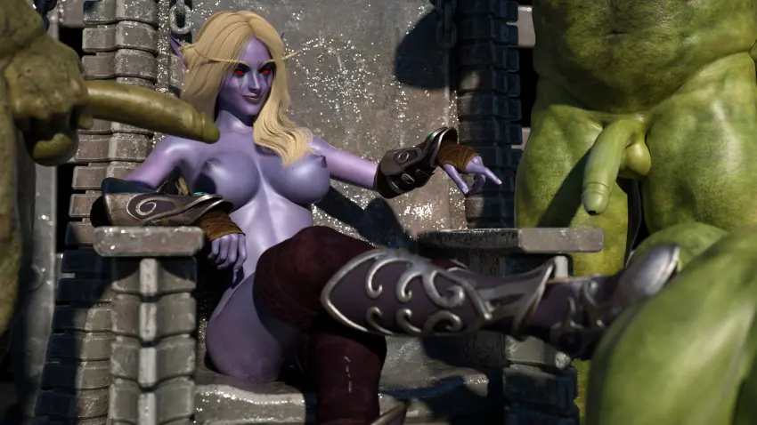 Image 1girls,female,male,nude,thighhighs,blonde_hair,green_skin,warcraft,world_of_warcraft,3d,interspecies,3boys,blizzard_entertainment,orc,orc_(warcraft),orc_male,blue_skin,undead,forsaken,sylvanas_windrunner,undead_(warcraft),zuleyka