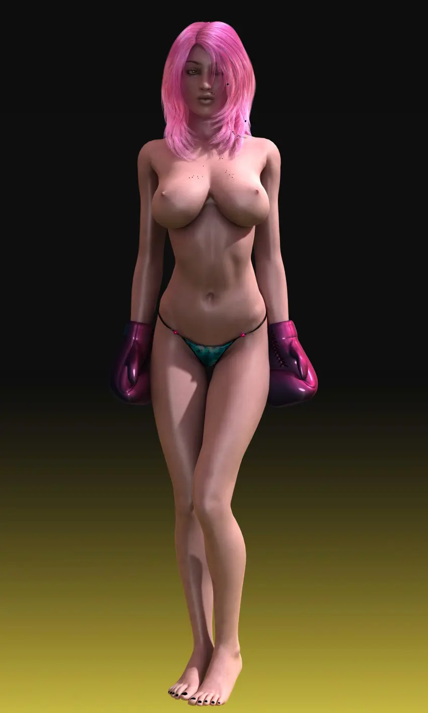 Image 1girls,breasts,female,female_only,solo,gloves,panties,pink_hair,tagme,medium_breasts,original,original_character,3d,topless,3d_(artwork),topless_female,pink_gloves,boxing_gloves,cb1964,boxing,green_panties,pink_boxing_gloves