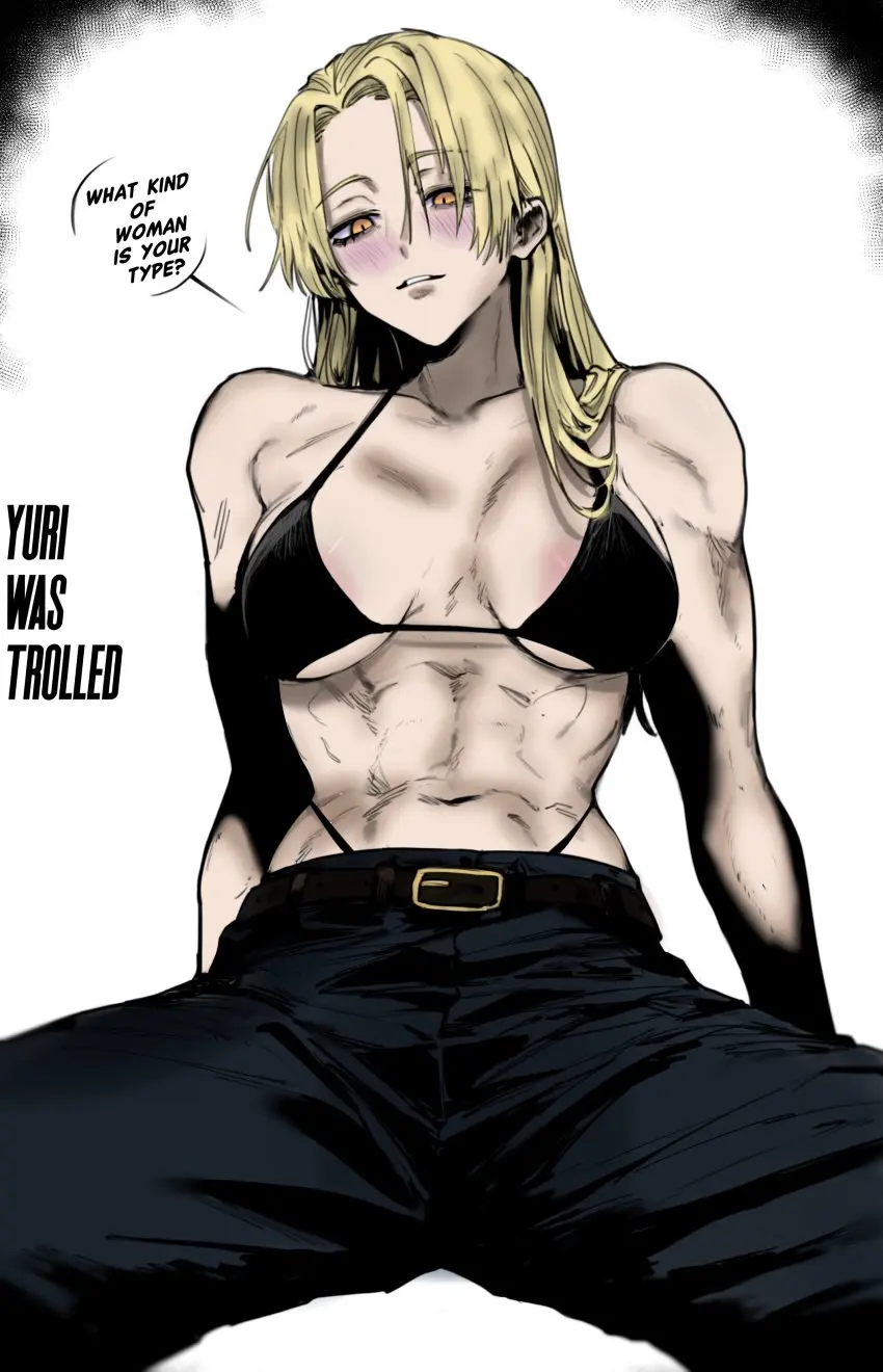 Image big_breasts,breasts,female,looking_at_viewer,yellow_eyes,bra,muscular,fat_ass,yellow_hair,scars,muscular_female,jeans,jujutsu_kaisen,yuki_tsukumo,question,masoq095,yuriwastrolled