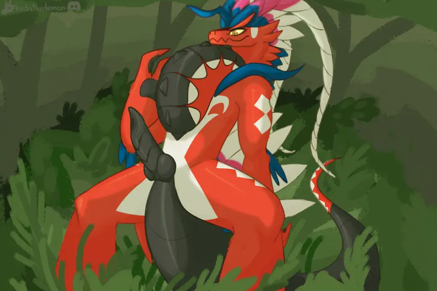 Image hi_res,solo,male,penis,pokemon,pokemon_(species),male_only,anthro,mythology,nintendo,genitals,reptile,scalie,tree,forest,plant,mythological_creature,dragon,mythological_scalie,vehicle,generation_9_pokemon,lizard,legendary_pokemon,ancient_pokemon,koraidon,paradox_pokemon,motorcycle,kodathedemon