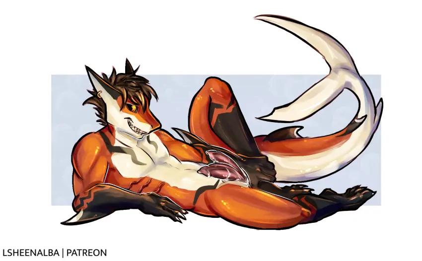 Image hi_res,simple_background,solo,cum,male,nude,penis,tail,erection,male_only,teeth,hair,anthro,piercing,pose,pinup,genital_fluids,bodily_fluids,genitals,fangs,ear_piercing,fish,marine,shark,anthro_only,multi_genitalia,ear_ring,ring_piercing,diphallia,diphallism,multi_penis,lsheena,octo