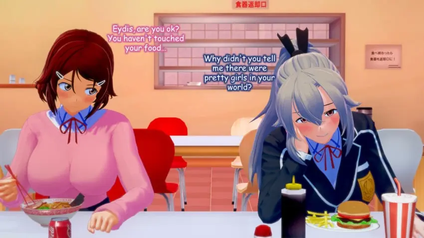 Image white_hair,futanari,intersex,text,schoolgirl,school_uniform,brown_hair,3d,self_upload,comic,koikatsu,sword_art_online,fantasizing,cafeteria,eydis_synthesis_ten,lisbeth,lovac22,shinozaki_rika