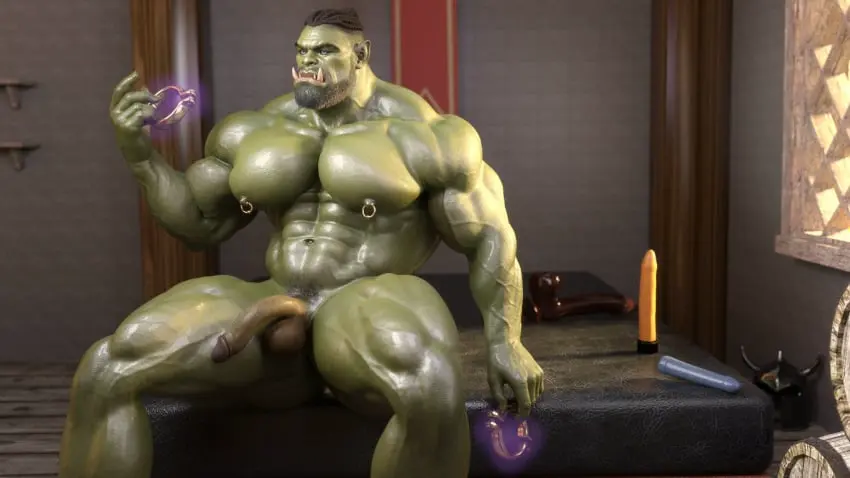 Image solo,1boy,black_hair,male,nude,penis,muscular,muscular_male,male_only,yaoi,solo_focus,nude_male,naked,green_skin,pubic_hair,3d,bara,green_body,3d_model,male_focus,solo_male,nipple_piercing,magic,naked_male,orc,orc_male,big_dick,long_penis,hung,muscular_chest,veiny_muscles,potion_bottle,male_nudity,1orc,alexnew81832586