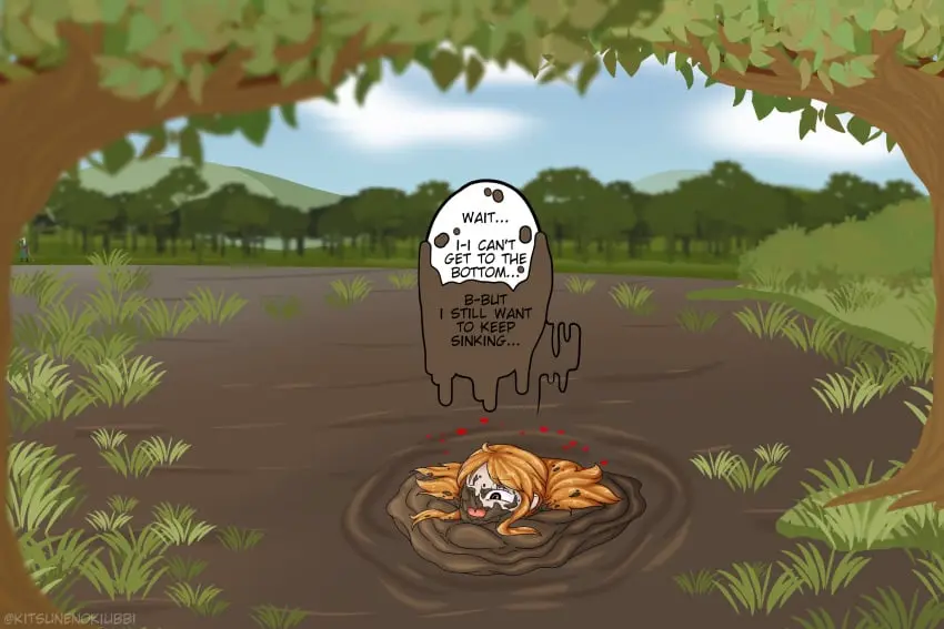 Image female,female_only,solo,one_piece,nami_(one_piece),post-timeskip,text,outdoors,outside,roronoa_zoro,mud,quicksand,kitsunenokiubbi,mud_pit