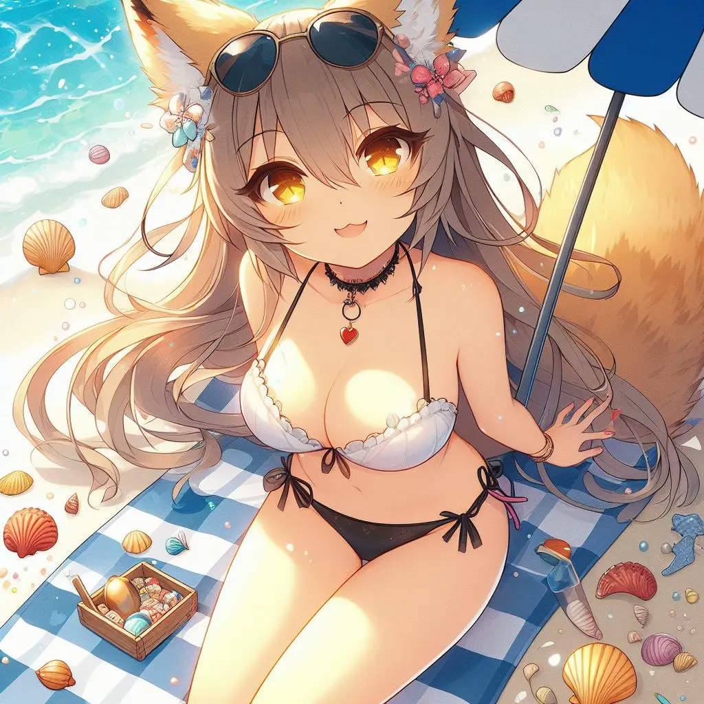 Image big_breasts,breasts,female,beach,cat_ears,cat_girl,catgirl,cute,anime