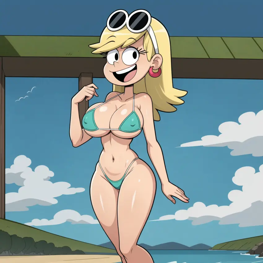 Image 1girls,big_breasts,breasts,female,ai_generated,solo_female,teeth,tagme,swimsuit,teenager,2d_(artwork),the_loud_house,leni_loud,cats62