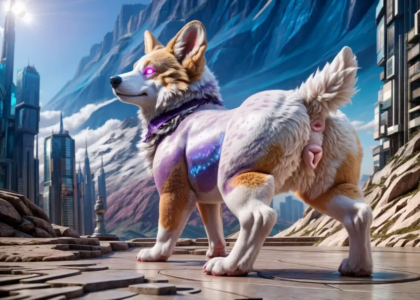 Image female,hi_res,smile,solo,pussy,ass,looking_back,wide_hips,ai_generated,tan_body,purple_fur,anus,pink_eyes,glowing_eyes,collar,canid,canine,canis,domestic_dog,fur,genitals,mammal,multicolored_body,multicolored_fur,paws,detailed,black_nose,white_body,purple_body,outside,big_ears,animal_genitalia,tuft,hybrid,tan_fur,detailed_background,raised_tail,white_fur,short_tail,feral,day,sunlight,glowing,animal_pussy,perineum,light,rock,city,skyscraper,herding_dog,pastoral_dog,inner_ear_fluff,canine_pussy,mouth_closed,pink_anus,white_perineum,lighting,blp,detailed_fur,futuristic,cliff,pink_pussy,y_anus,welsh_corgi,sparkledog