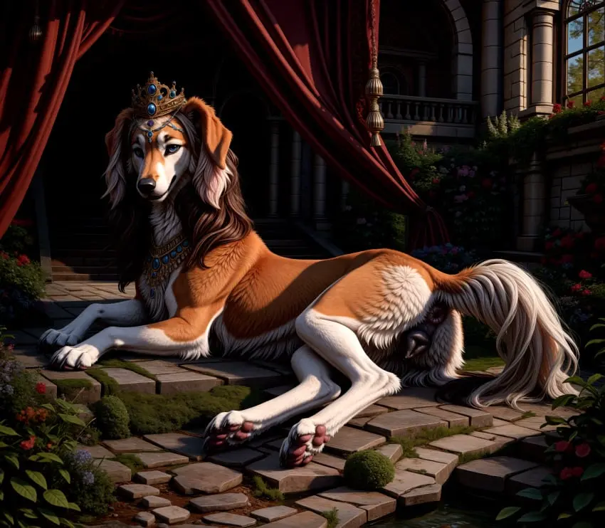 Image female,hi_res,looking_at_viewer,smile,solo,blue_eyes,pussy,lying,ai_generated,jewelry,anus,on_side,slim,realistic,collar,canid,canine,canis,curtains,domestic_dog,fur,genitals,inside,mammal,multicolored_body,multicolored_fur,snout,claws,flower,detailed,black_nose,white_body,window,brown_fur,animal_genitalia,plant,brown_body,detailed_background,white_fur,feral,day,sunlight,animal_pussy,crown,floppy_ears,light,pawpads,black_claws,puffy_anus,canine_pussy,three-quarter_view,pink_anus,laying,lighting,black_pussy,pink_pawpads,tail_aside,blp,detailed_fur,long_snout,column,cobblestone