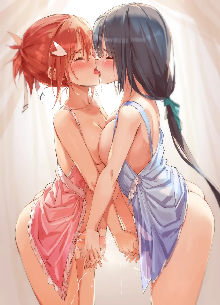 Image blush,breasts,clothed,clothing,hair_ornament,highres,human,large_breasts,light_skin,long_hair,red_eyes,standing,absurdres,bangs,black_hair,multiple_girls,penis,short_hair,tongue_out,red_hair,tongue,underwear,ass,uncensored,duo,futanari,intersex,ponytail,eyebrows_visible_through_hair,lingerie,balls,green_eyes,medium_breasts,hairclip,testicles,hair_ribbon,futa_only,pale_skin,saliva,hair_between_eyes,handjob,looking_at_another,ribbon,breast_press,green_ribbons,eye_contact,kissing,aqua_eyes,2futas,futa_on_futa,futa_with_futa,low_ponytail,french_kiss,mostly_nude,mutual_masturbation,frills,symmetrical_docking,decensored,white_ribbon,michairu,yuuki_yuuna,yuuki_yuuna_wa_yuusha_de_aru,tougou_mimori,yuusha_de_aru