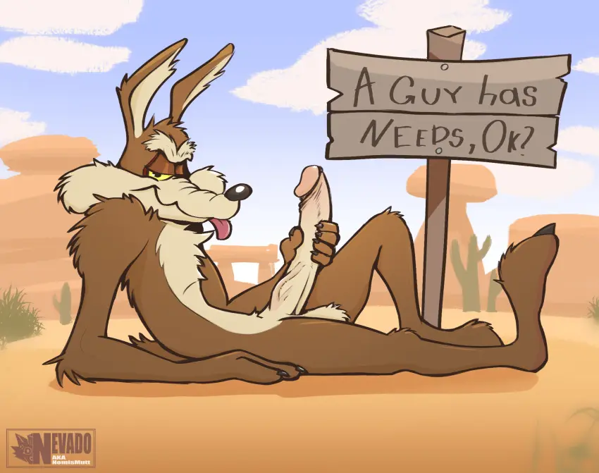 Image hi_res,solo,male,penis,tongue_out,tongue,humanoid_penis,anthro,masturbation,canid,canine,canis,genitals,mammal,outside,humanoid_genitalia,penile,long_penis,coyote,looney_tunes,warner_brothers,wile_e._coyote,penile_masturbation,nomismutt
