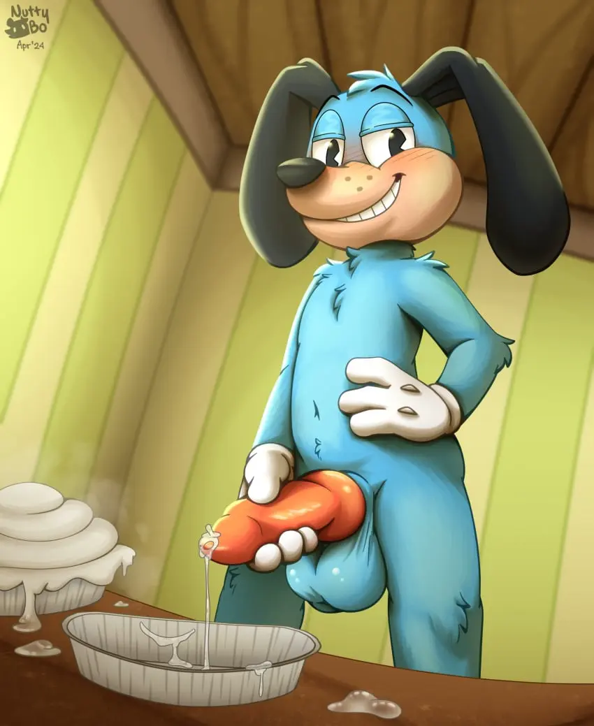 Image blush,clothing,hi_res,smile,cum,gloves,nude,penis,balls,ejaculation,gloves_only,genital_fluids,masturbation,bodily_fluids,canid,canine,fur,genitals,mammal,precum,blue_body,animal_genitalia,knot,toony,handwear,mostly_nude,leaking_precum,nutty_bo,handwear_only,toontown_corporate_clash,toontown_online,toontown,toontown_rewritten,flippy_doggenbottom