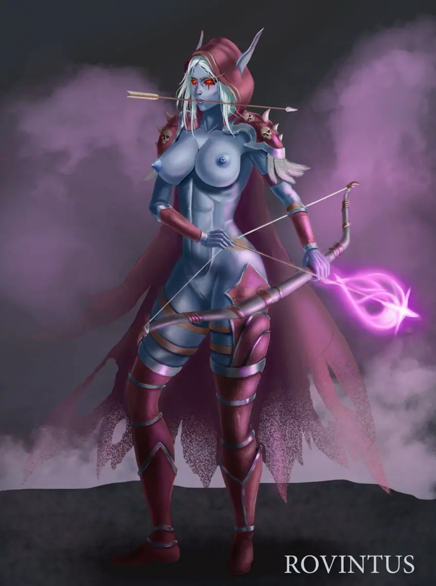 Image 1girls,big_breasts,breasts,female,solo,pussy,athletic,blonde_hair,warcraft,world_of_warcraft,athletic_female,blizzard_entertainment,blue_skin,undead,forsaken,sylvanas_windrunner,undead_(warcraft),rovintus