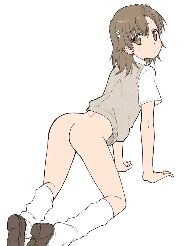 Image 1girls,blush,brown_eyes,female,female_only,looking_at_viewer,short_hair,ass,teenager,school_uniform,teenage_girl,brown_hair,socks,no_panties,bottomless,young,all_fours,younger_female,shoes,slim_girl,to_aru_majutsu_no_index,misaka_mikoto,kneehighs,white_socks,socks_and_shoes,long_socks,loafers,brown_loafers,loose_socks,tokiwadai_school_uniform