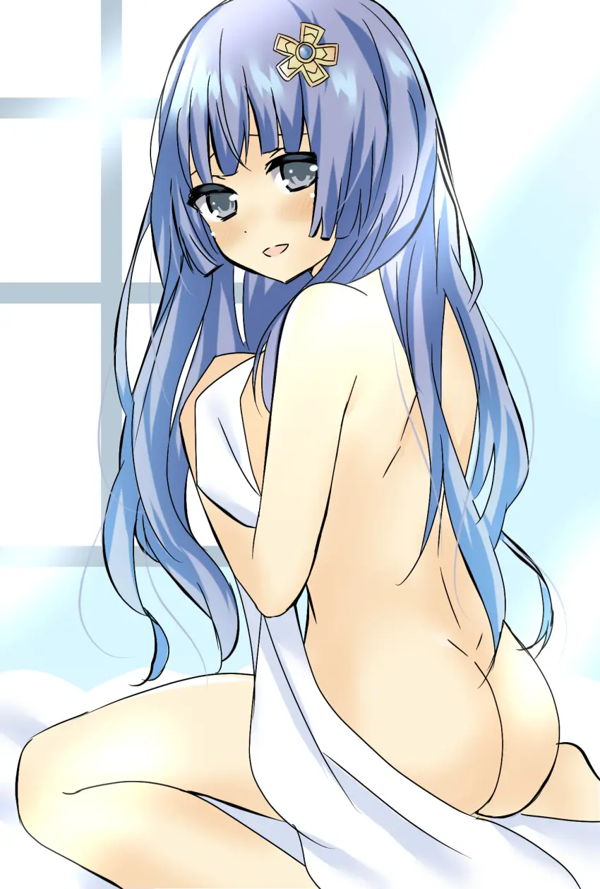 Image 1girls,female,long_hair,blue_eyes,blue_hair,nude,ass,sitting,teenager,teenage_girl,young,naked_female,window,younger_female,date_a_live,blanket,izayoi_miku