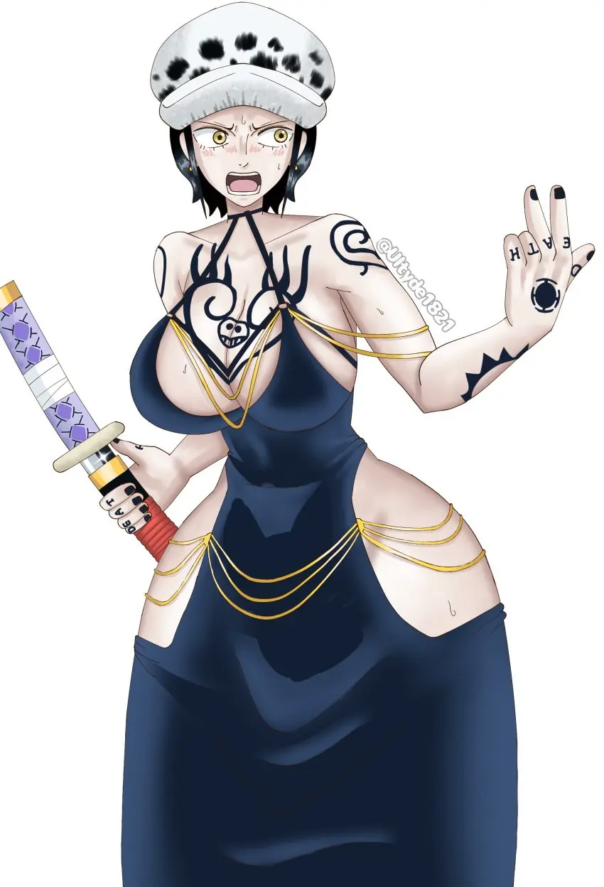 Image 1girls,big_breasts,breasts,female,female_only,open_mouth,simple_background,solo,white_background,black_hair,yellow_eyes,big_ass,big_butt,hat,white_skin,one_piece,wide_hips,artist_name,color,tattoo,dress,holding_object,big_thighs,angry,angry_expression,white_body,holding_weapon,black_nails,rule_63,modakawa_dress,twitter_username,genderswap_(mtf),genderswap,katana,tattoo_on_chest,canon_genderswap,trafalgar_law,trafalgar_law_(female),jolly_roger_(one_piece),jolly_roger_tattoo_(one_piece),tattoo_on_hand,ultyde