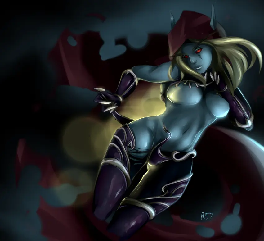 Image 1girls,big_breasts,breasts,female,solo,wide_hips,blonde_hair,warcraft,world_of_warcraft,nipple_slip,blizzard_entertainment,blue_skin,undead,forsaken,sylvanas_windrunner,undead_(warcraft),ragora