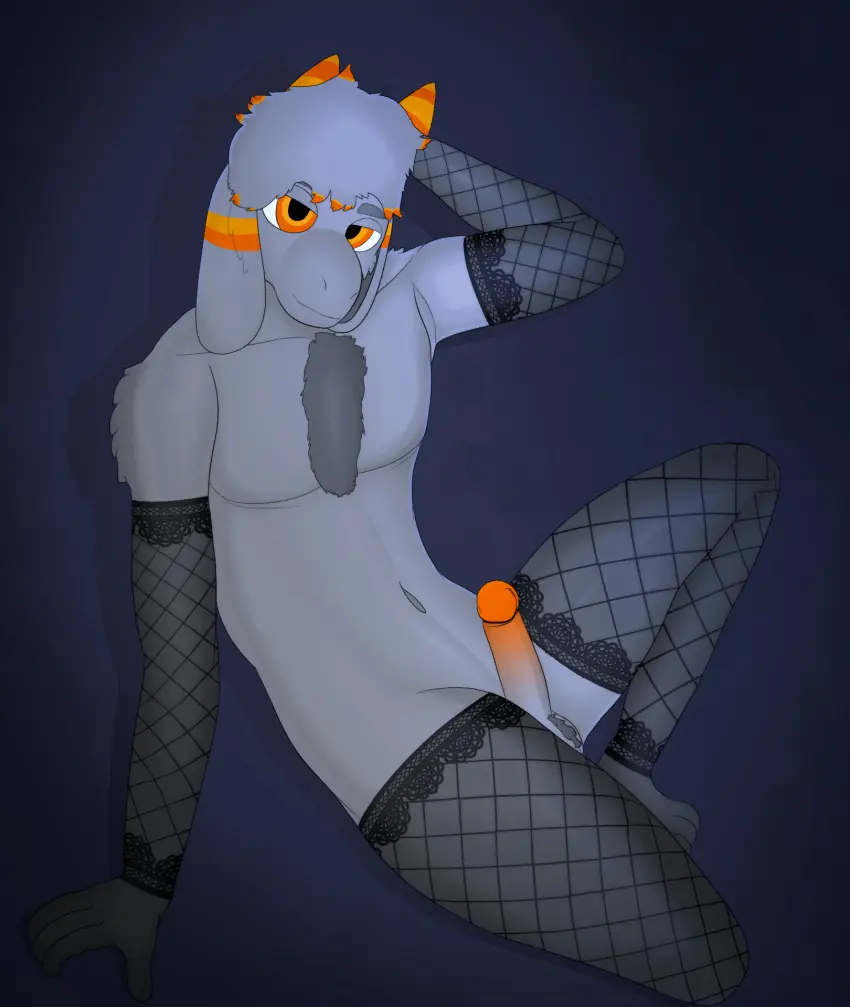 Image clothing,hi_res,solo,elbow_gloves,gloves,male,penis,orange_eyes,balls,hair,anthro,fur,genitals,grey_body,grey_fur,mammal,horn,legwear,thigh_highs,bovid,glans,tuft,handwear,armwear,mostly_nude,caprine,floppy_ears,goat,fishnet_clothing,fishnet_legwear,body_hair,chest_hair,fishnet_armwear,facial_tuft,ball_tuft,cheek_tuft,orange_glans,orange_horn,fishnet_gloves,gusta,gusta_(gusta),fishnet_elbow_gloves,fishnet_handwear,fishnet_thigh_highs
