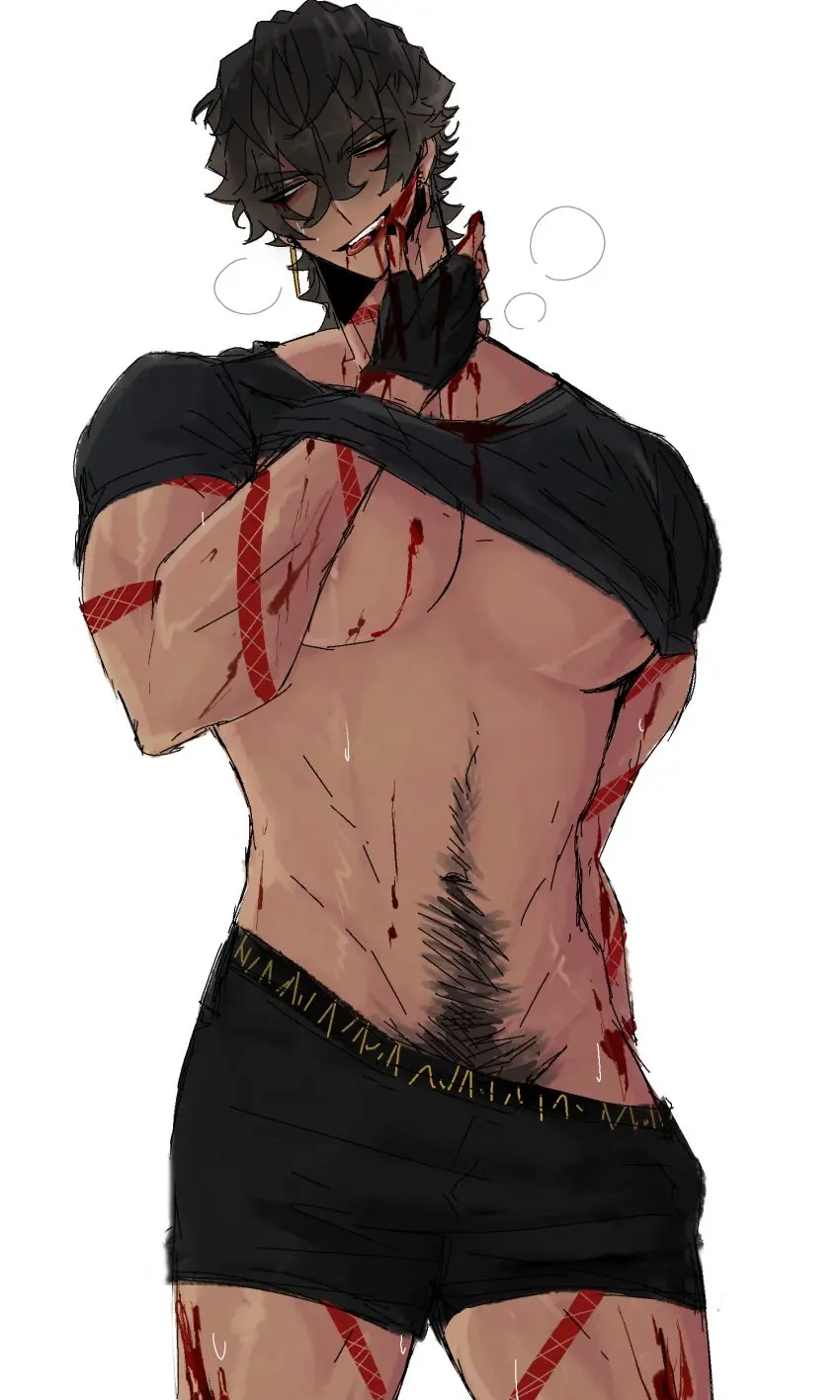 Image female,muscular,tattoo,heavy_breathing,ambiguous_gender,pubic_hair,self_upload,blood,blood_on_face,muscular_female,hairy_pussy,happy_trail,tomboy,taller_girl,androgynous,panting,hairy,boxers,boxers_down,blood_stain,masculine_female,phantomeros