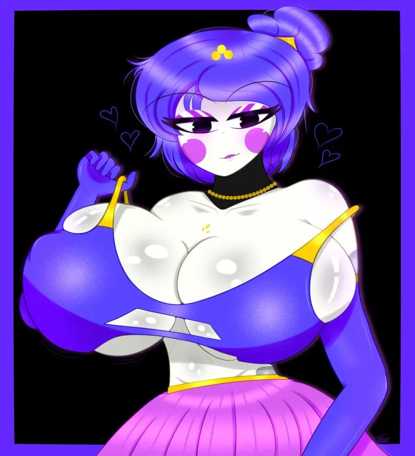Image 1girls,blush,breasts,female,hi_res,highres,looking_at_viewer,shiny_skin,solo,blue_hair,short_hair,seductive,seductive_look,shiny,shiny_hair,huge_breasts,breasts_bigger_than_head,busty,necklace,skirt,eyeshadow,heart,:3,lipstick,breast_squeeze,mommy,bun_hair,giant_breasts,armwear,4k,five_nights_at_freddy's,pulling_clothing,shiny_clothes,five_nights_in_anime,squished_breasts,five_nights_at_freddy's:_sister_location,ballora,ballora_(fnafsl),ballora_(fnia),gothtrishy,pulling_bra