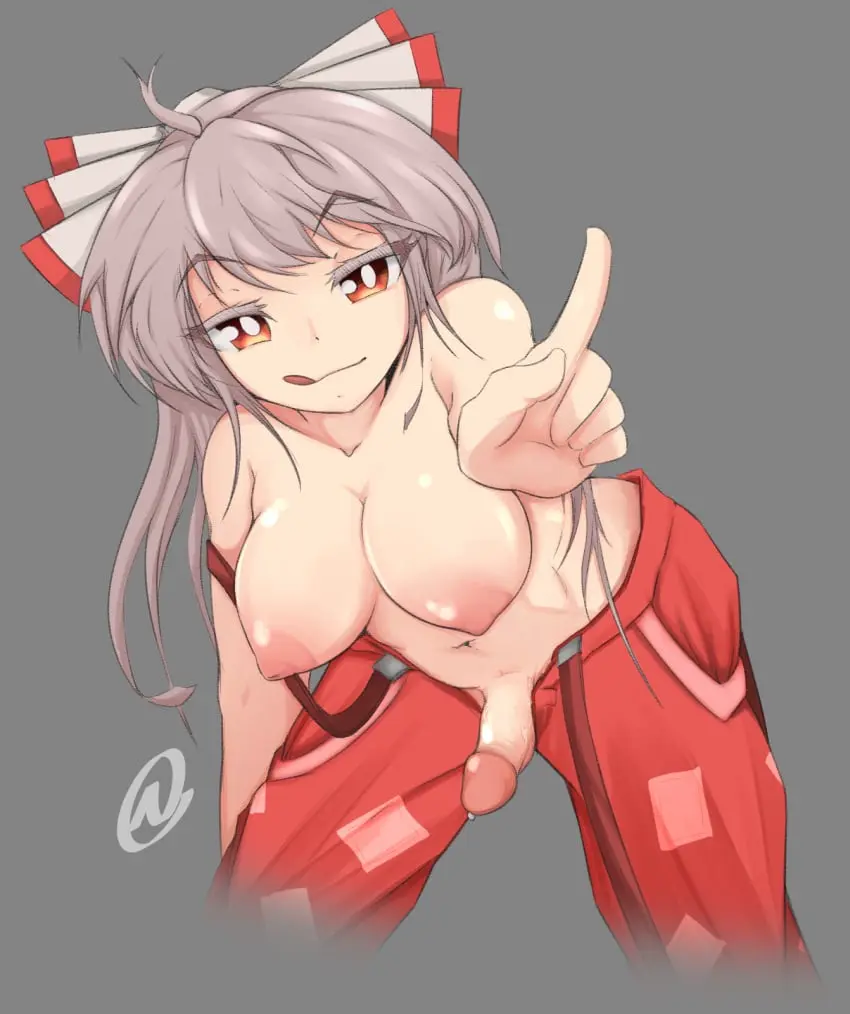 Image big_breasts,breasts,breasts_out,clothed,clothing,fujiwara_no_mokou,grey_hair,human,light_skin,long_hair,nipples,solo,touhou,penis,uncensored,1futa,erection,futanari,intersex,light-skinned_futa,areolae,futa_only,topless,bent_over,licking_lips,partially_clothed,uncensored_penis,futa_sans_balls,pointing_at_viewer,nanostar