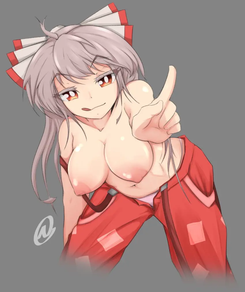 Image breasts,breasts_out,female,fujiwara_no_mokou,touhou,pointing_at_viewer,nanostar