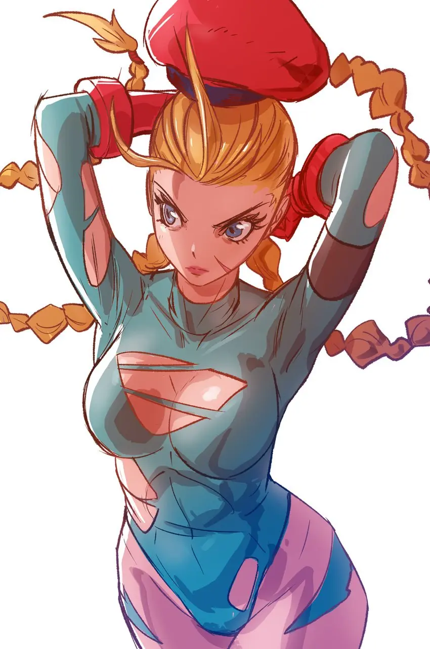 Image female,long_hair,blue_eyes,blonde_hair,alternate_costume,leotard,torn_clothes,beret,capcom,street_fighter,cammy_white,military_hat,davecavedraws,street_fighter_alpha